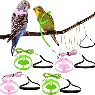 Shappy 4 Pieces Pet Parrot Bird Harness Leash Adjustable Bird Flying Harness Traction Rope with Cute for Parrots Pigeons Budgerigar Lovebird Cockatiel Mynah Outdoor Training Toy (Green, Pink,XS)