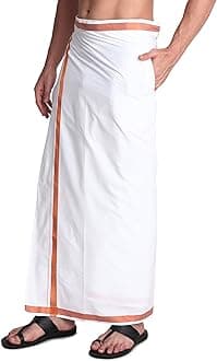 Men's 100% Pure Cotton White With Gold Jari Lungi in Size 2 Mtrs Single Lungi- Pack Of 1