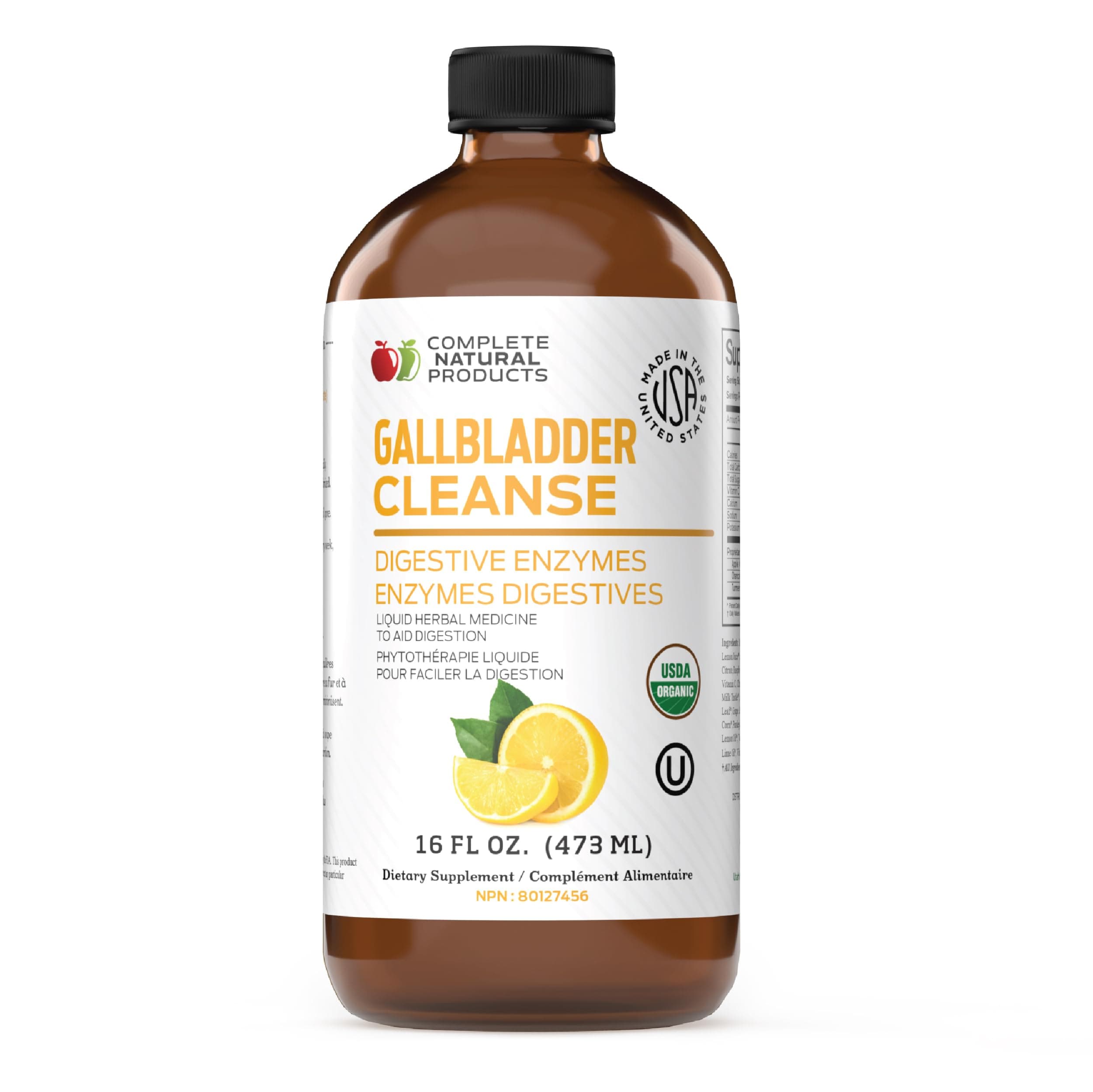 Complete Natural Products Gallbladder Support Liquid 16oz Supplement - Apple Cider Vinegar Formula with Turmeric Beet Milk Thistle Enzymes, Digestive Cleanse Aid for Liver Health, USA Made Kosher