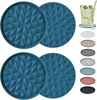 Silicone Coasters for Drinks[4 Pack]- Cup Mat for Tabletop Protection-Non-Slip, Non-Stick, Coffee Table Decor, Great Gift for Father’s Day, Dark Blue