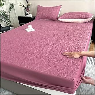 Waterproof Quilted Mattress Protector Breathable Bed Linen Mattress Cover No Pillowcase for Bedroom(Deep Pink,90x200x30cm)