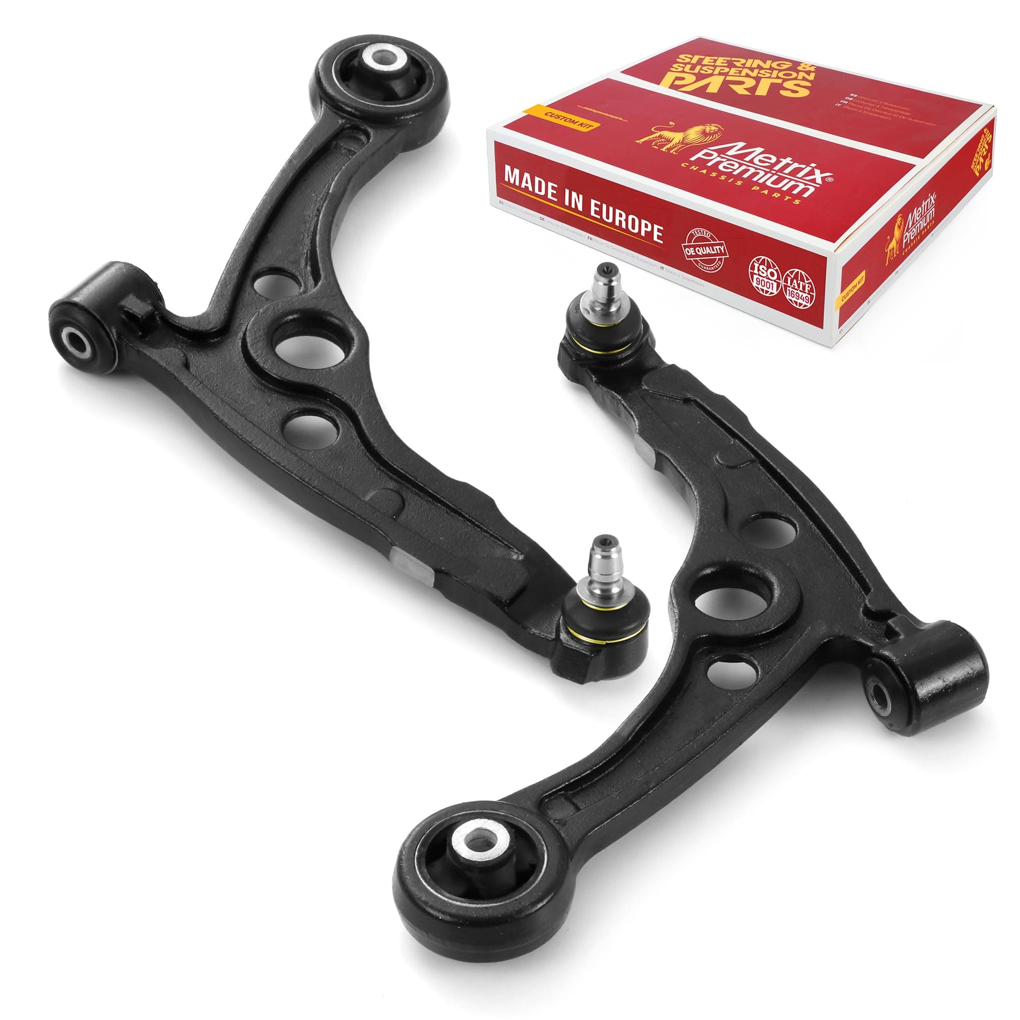 Metrix Premium Chassis Parts - Front Left & Right Lower Control Arm w Ball Joint & Bushing Assembly Kit Fits 2012-2019 Fiat 500, Replacement RK622860, RK622861, Made in Europe