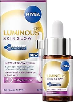 NIVEA Luminous 630 Even Glow Serum with Thiamidol 15ml, Serum for Face with Niacinamide and Aloe Vera, Refines Pores and Hydrates for Clear and Glowing Skin