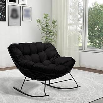 (Only Cushion) Indoor Outdoor Waterproof Papasan Rocking Chair Cushion,Thicken Patio Rocking Egg Chair Cushion, Rattan Chair Cushions, Hammock Chairs Cushions for Garden, Porch, Balcony (Black)