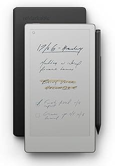 reMarkable Paper Pro Move - Leather Folio Bundle | Ultraportable Colour 7.3" Paper Tablet with Marker Plus Pen with Eraser, and a Book Folio Cover in Black Leather