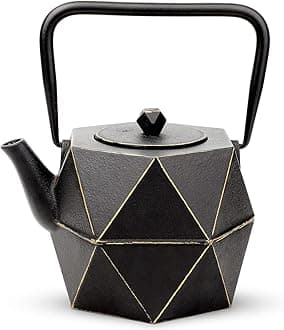 Tea Kettle, TOPTIER Japanese Cast Iron Teapot with Stainless Steel Infuser, Cast Iron Tea Kettle Stovetop Safe, Diamond Design Teapot Coated with Enameled Interior for 30 oz (900 ml), Black