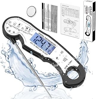 Digital Instant Read Meat Thermometer Digital for Grilling and Cooking - ANDAXIN Waterproof Ultra-Fast Thermometer with Backlight&Calibration&Foldable Probe for Kitchen,Deep Fry,BBQ,Grill-Black/White