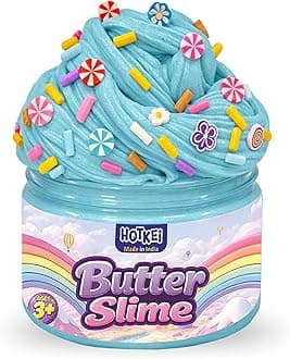 HOTKEI Teal Color Jasmine Scented Butter Slime for Kids 3 to 10 Years Kit Set with Sprinkles Candy Charms Soft Stretchy Toy Slime Birthday Return Gift Toys for Kids Boys Girls Birthday