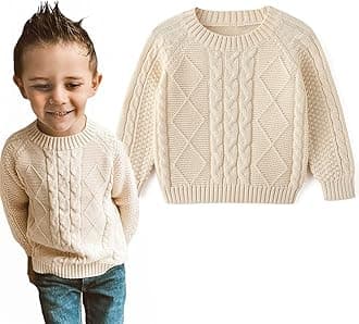 Curipeer Baby Boys' Girls' Cable Knit Sweater Long Sleeve Solid Pullover Toddler Crew Neck Fall