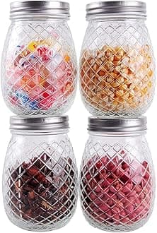Ash & Roh® - Clear Glass Jar And Container With Air Tight Lid Storage of Spices and Dry Fruit (500 ML PINEAPPLE JAR, 2)