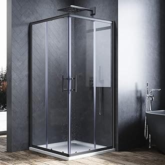 ELEGANT 760 x 760 mm Black Sliding Doors Corner Entry Shower Enclosure 6mm Extra Toughened Safety Glass Screen Cubicles and Tray