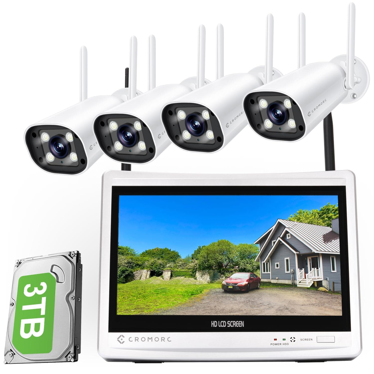 Expandable 16CH NVR Wireless Security Camera System with 12.5" Monitor, 4PCS 5MP Surveillance Camera Human Detection, Spotlight, Siren Alarm, 2-Way Audio, Night Vision, 3TB HDD