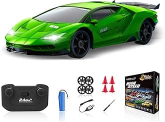 YUAN PLANRC Drift Car 1/24 2.4GHz Remote Control Car 4WD High Speed Drifting Cars with Light Rechargeable Battery and Drift Tires RC Cars Toys for Kids Adults Girl Boys, Green