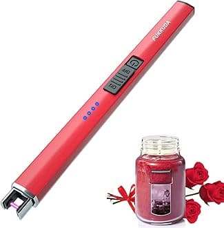Electric Candle Lighter Rechargeable Lighters Stocking Stuffers for Women Plasma Arc Lighters Windproof & Flameless with USB Rechargeable Battery Double Safety Switch (Ruby Red)