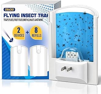 2-Pack Indoor Flying Insect Traps with UV Light - Indoor Bug Catcher for Flies, Gnats, Moths, 30-Day Sticky Pads, Silent for Home (8 Refills)