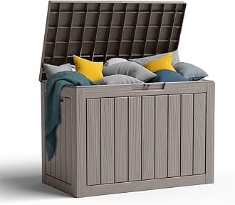 45 Gallon Resin Deck Box, Lockable Patio Outdoor Storage Box for Furniture, Garden Tools and Tools Storage, Waterproof Outside Storage Boxes - Grey