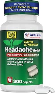 Headache Relief Acetaminophen with Aspirin (NSAID) & Caffeine (300 Caplets) Value Pack | Head Pain, Muscle Aches, Back Pain & Body | Generic ExcedrEn Extra Strength