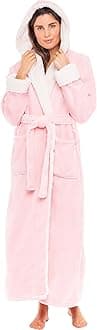 Alexander Del Rossa Women's Sherpa Robes for Women Long, Womens Robes Long Hooded Bathrobes for Women, Plus Size Robe Cozy