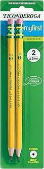 TICONDEROGA My First Pencils, Wood-Cased #2 HB Soft, Pre-Sharpened with Eraser, Yellow, 2-Pack (33306)