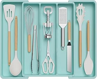 Lifewit Utensil Drawer Organizer, Large Expandable Cutlery Organizer, Adjustable Cutlery Holder for Drawer, Kitchen Drawer Organizer, Plastic, Large, Turquoise