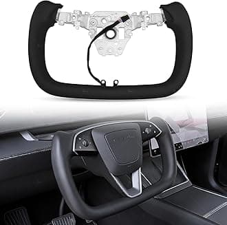 Model Y Juniper Yoke Steering Wheel, Black Nappa Leather Steering Wheel for Tesla Model Y Juniper 2026 Accessories With Heating Function No Front Trim (Black Nappa, Matte Carbon Fiber)