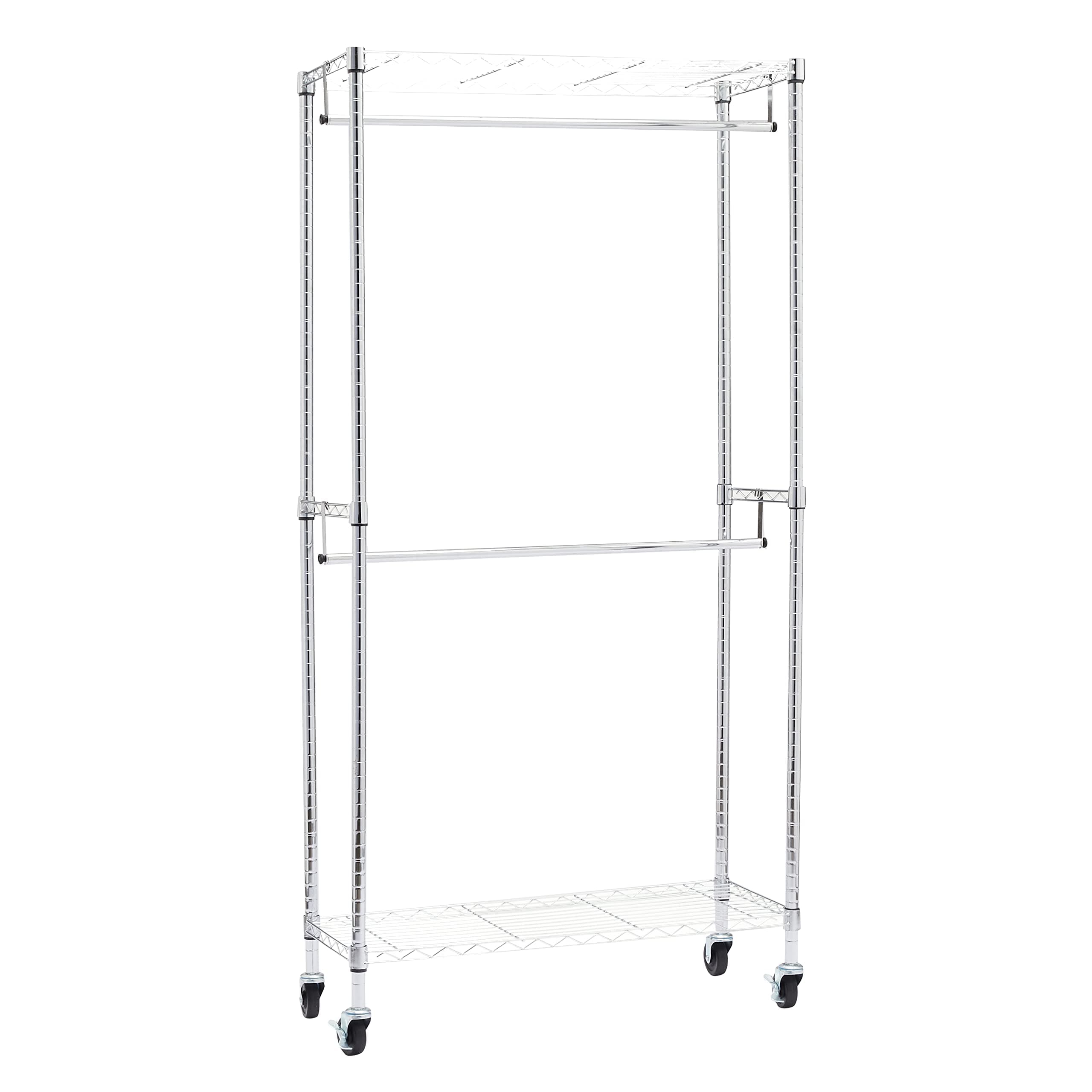Adjustable Clothes Rack for Handing, Double Hanging Rod Garment Rolling Closet Clothing Organizer, Chrome, 36'' x 14'' x 72''
