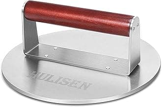 HULISEN 8.5-Inch Burger Press, 2.5 lbs Heavy Duty Bacon & Grill Press, Stainless Steel Smashed Burger Press, Round Smasher with Wood Handle, Barbecue Griddle Accessories for Hamburger, Steak, Meat…