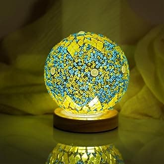 Turkish Table lamp (D:4.7" x H:5.2"),Mosaic Glass Lamps with Wooden Base, Bohemian Tiffany Bedside Lamps, USB Power Moroccan Lantern for Living Room Halloween Decorations (Morocco - Green, Morocco)
