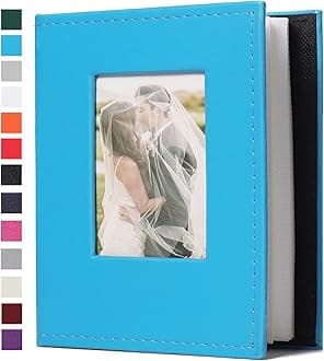 RECUTMS Photo Album 4x6 Pockets Leather Cover Photo Album Book Holds 52 Vertical 4x6 Photos Picture Book for Wedding Family Baby (Sky Blue)