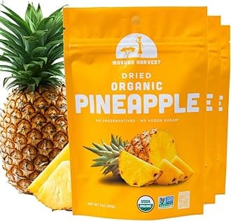 Mavuno Harvest Pineapple Dried Fruit Snacks | Organic Dried Pineapple Chunks| Gluten Free Healthy Snacks for Kids and Adults | No Sugar Added, Vegan, Non GMO, Direct Trade | 2 Ounce, Pack of 3