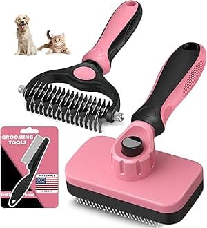 3PCS Self Cleaning Slicker Brush & Pet Grooming Rake & Bath Brush for Dogs,Cats and Horses | Double-Sided Dematting Comb & Skin Friendly Deshedding Grooming Tool | Pet Supplies (Light Pink Black)