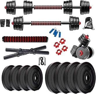 Bodyfit 3 in 1 Convertible-Expandable Dumbbells Set (8kg to 60kg) Weight Plates and Fitness Kit for Men n Women Full Body Workout, Adjustable Dumble Exercise Set. (12kg Weight Plates)