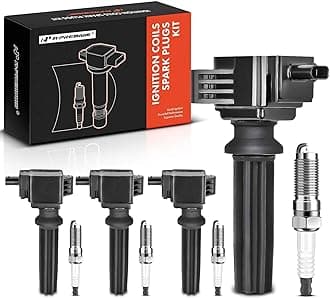 A-Premium 8Pcs Ignition Coils and Spark Plugs Kits Compatible with Ford Edge Explorer Focus Fusion Mustang Taurus Jaguar XE XF Lincoln MKC Land Rover