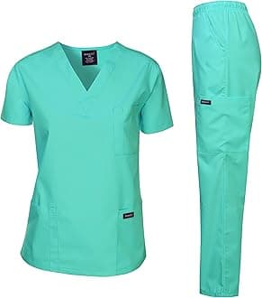 Dagacci Scrubs Medical Uniform Women and Man Scrubs Set Medical Scrubs Top and Pants, Hospital Green, L