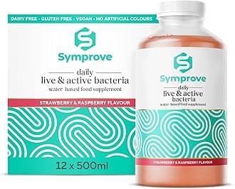 Symprove Liquid Probiotic, Billions of Live & Active Bacteria, Strawberry & Raspberry Flavour, Water-Based, Dairy & Gluten Free, Vegan (12 x 500ml)