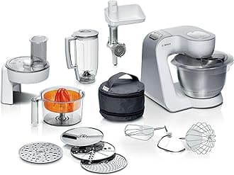 Bosch CreationLine 7 in 1 Stand Mixer MUM58259GB with 11 accessories, 7 Speeds, dough hook, whisk, beater, blender, juicer, mincer, shredder, 1000W, White/Silver
