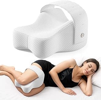 Knee Pillow for Side Sleepers, Large Comfortable Memory Foam Leg Pillow for Side Sleeping, Adjustable Strap, Pillow Sleeping Between Legs Aligns Spine, Relief for Sciatica, Back, HIPS, Knees, Joints