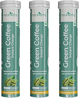 Plant Based Green Coffee Instant Charge in Classic Coffee Flavour 20 effervescent tablets | Boost Metabolism | Natural Caffeine - Pack of 3