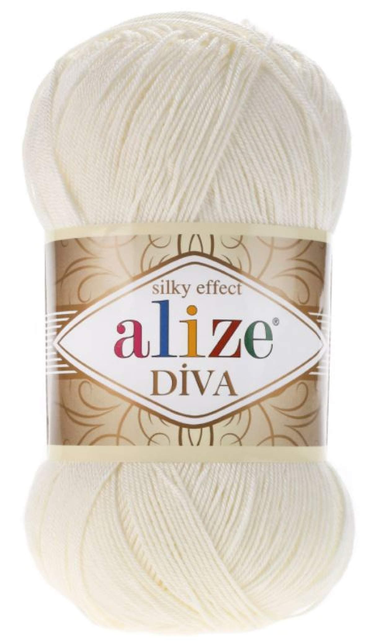 Alize Diva Silk Effect 100% Microfiber Acrylic Yarn 1 Ball/Skein 100gr 383yds Color (62 - Light Cream)