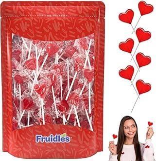 Fruidles 60 Lollipops Mini Red Heart Shaped Strawberry Flavored Individually Wrapped, 5g 60 Lollipops 1 Pound