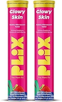 PLIX - THE PLANT FIXGlutathione Effervescent Tablets for Clear, Glowing & Youthful Skin | 500mg Glutathione, VIT E & Hyaluronic Acid | No Maltodextrin, No Sugar | Pack of 2 (30 tabs) | Strawberry