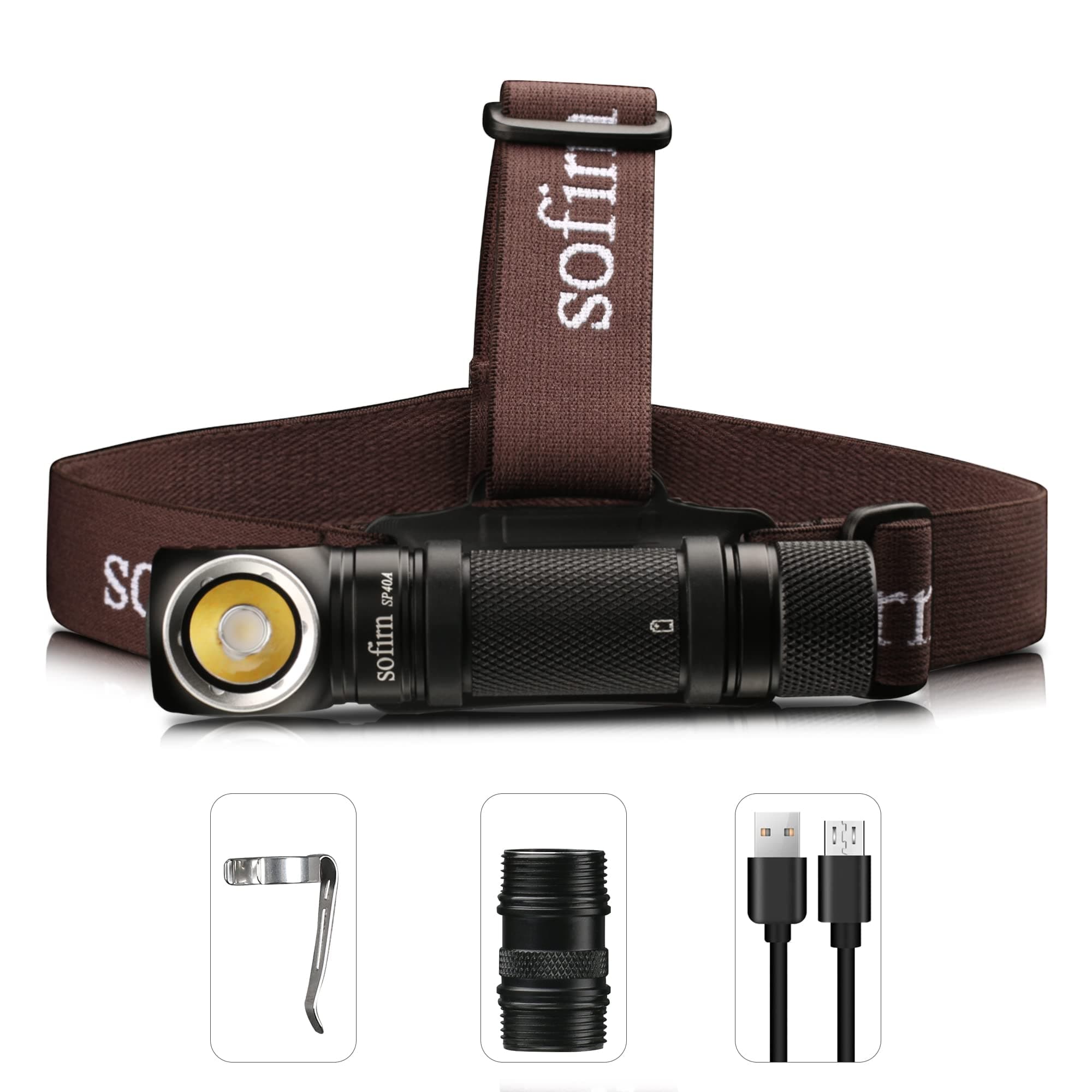 SP40A Rechargeable Headlamp, 1200 High Lumen Max Flashlight with LH351D 5000K 90 High CRI LED Headlight, TIR Lens, for Camping, Hiking, Fishing (Lens-5000K-Kit)
