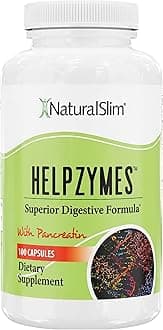 NaturalSlim Digestive Enzymes for Women & Men - Helpzymes Essential Enzymes for Digestion, Gut Health, Gas Bloating Relief with Bromelain, Ox Bile, Pancreatin. & Betaine HCL - 100 Capsules Solo