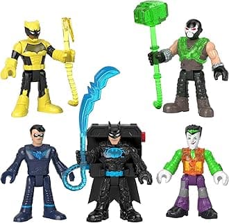 Imaginext Fisher-Price GXD67​ DC Super Friends Bat-Tech Multi-Pack, Set of 5 Poseable Figures with Clear Light-Up Chests for Kids Ages 3 to 8 Years, Multicolor, 7.2 cm*4.0 cm*25.9 cm