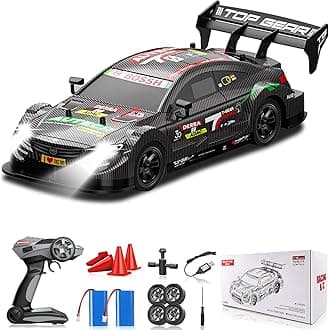 RC Drift Car for Adults, 1/16 Drifting RC Cars 4WD 2.4GHz Black Remote Control Car Hobby Racing Drifting Cars with LED Light Rechargeable Batteries and Drift Tires Toy Car for Kids Boys