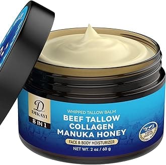 Whipped Beef Tallow Balm for Skin - Organic Grass-Fed & Manuka Honey Moisturizer - Deeply Hydrating for Face, Body, Hands, Feet, & Lips - Suitable for All Skin Types - Natural Softening Skin Care