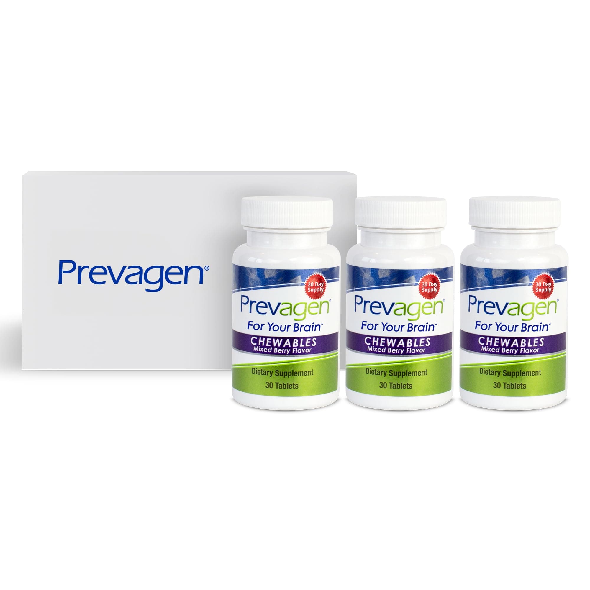 Prevagen Regular Strength 10mg, 30 Chewables|Mixed Berry-3 Pack|with Apoaequorin & Vitamin D with Attractive and Stackable Prevagen Storage Box