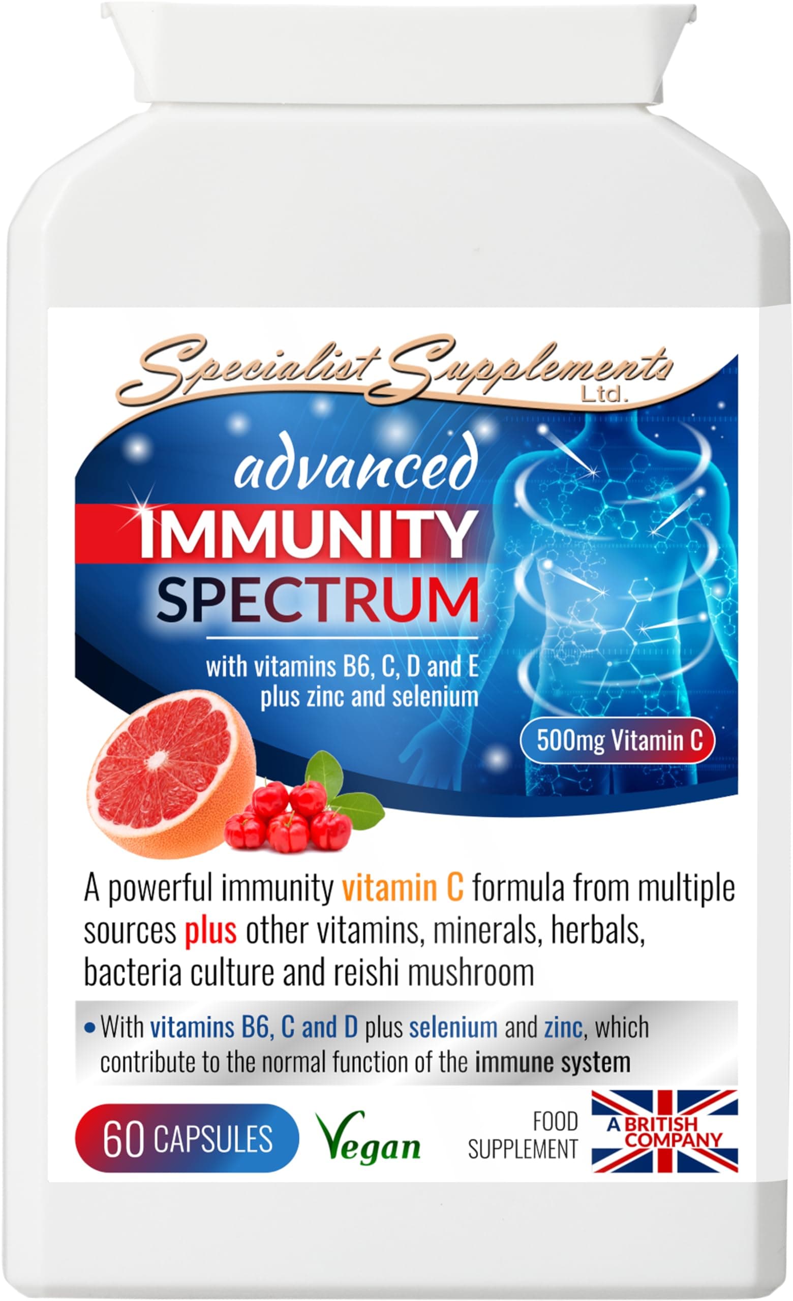 Advanced Immunity Spectrum, Vitamin C Formula with Vitamins B6, D, E, Selenium, Zinc and Lactobacillus Acidophilus, 60 Capsules