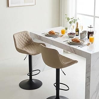 YOUTASTE Khaki Bar Stools Set of 2, Mid-Century Modern Adjustable Swivel Counter Height Chairs with Back, Faux Leather Upholstery, Black Metal Base, Ideal for Kitchen, Island, Dining Room, Restaurant
