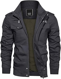 Mens Warm Fleece Cargo Jacket Winter Military Bomber Jackets Windproof Work Coat with Multi Pockets